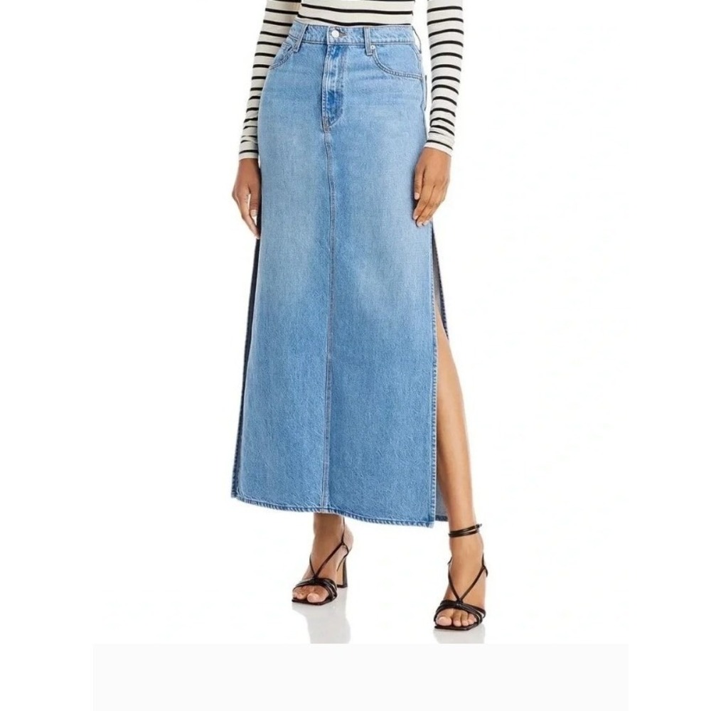 MOTHER Snacks Denim Skirt Women 32 Blue The Fun Dip Slice Maxi Side Slit